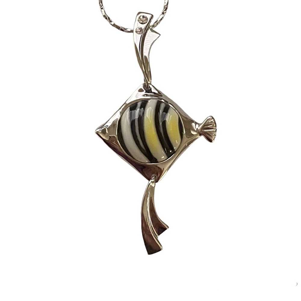 FRANZ PORCELAIN ANGEL FISH RHODIUM PLATED BRASS & PORCELAIN NECKLACE